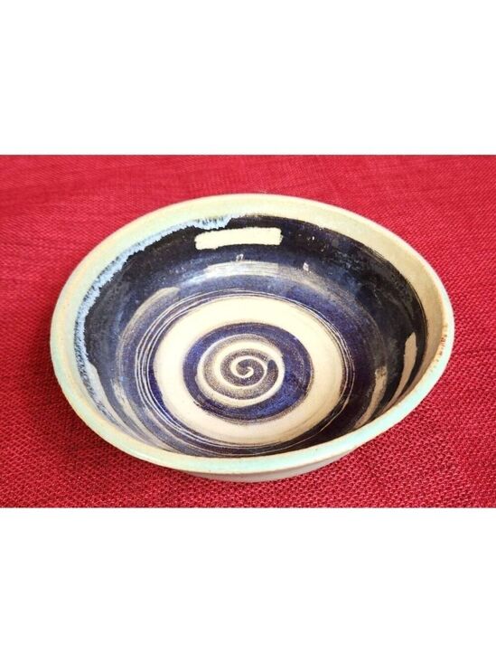 Frances H Other - Handmade Ceramic Glazed Bowl By Frances H With Blue Swirl Design 6"